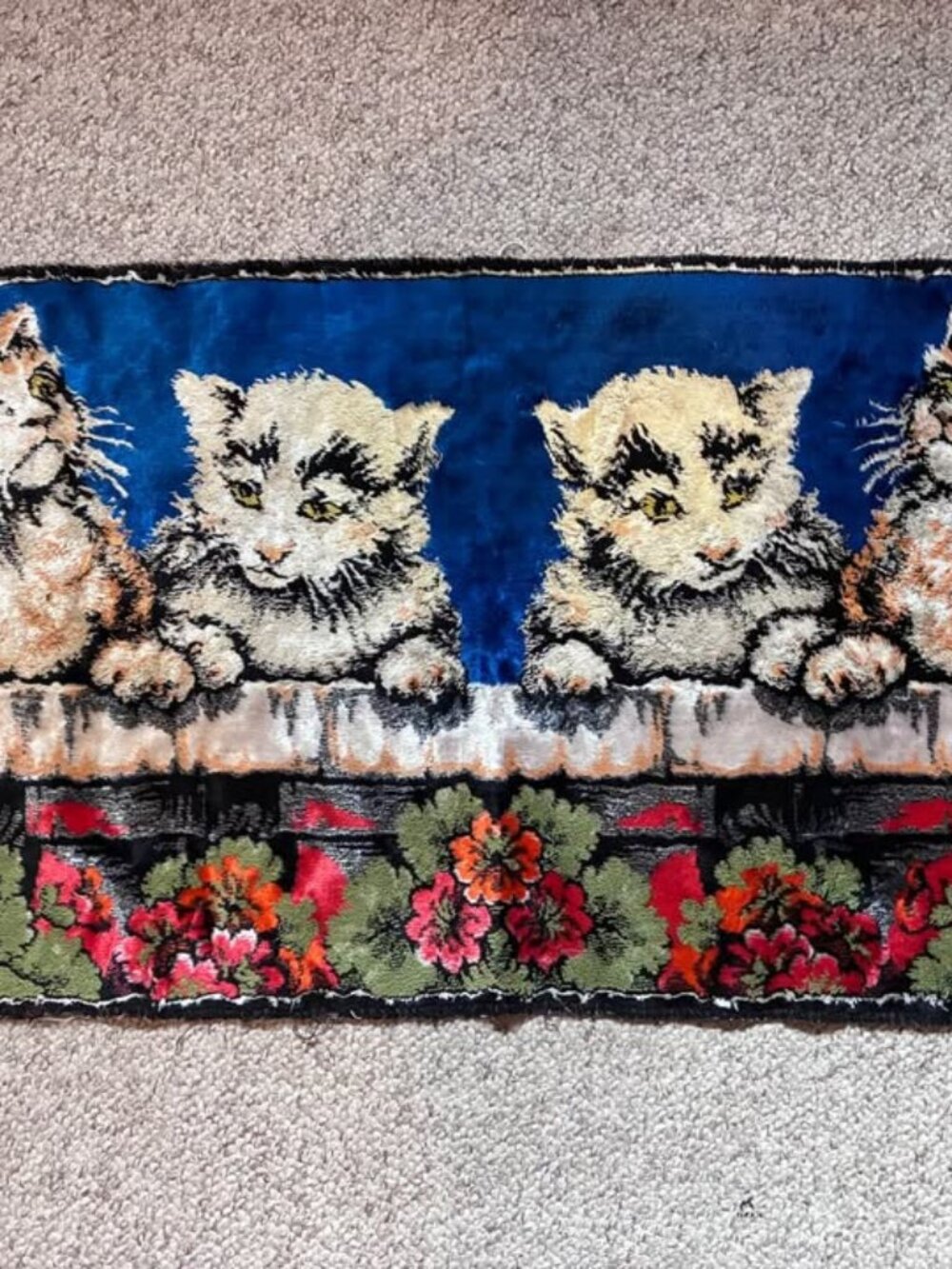 Vintage Kitten Plush Wall Hanging Tapestry 19” x 38”